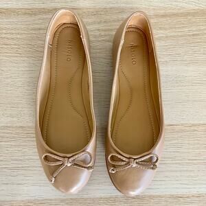 Nisolo Bea Go To Slip On Bow Ballet Flats Nude Tan Leather Size 8